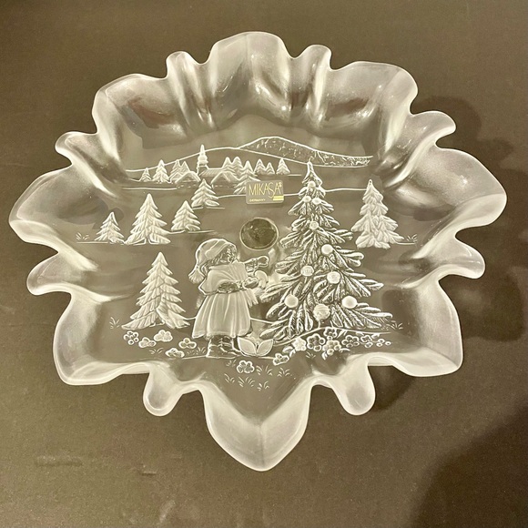 VTG Mikasa Crystal Christmas Dish Made in Germany Holiday Footed Pedestal Bowl - Picture 2 of 10